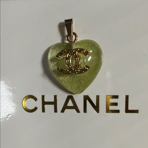 Beautiful upcycled Chanel CC green heart pendant